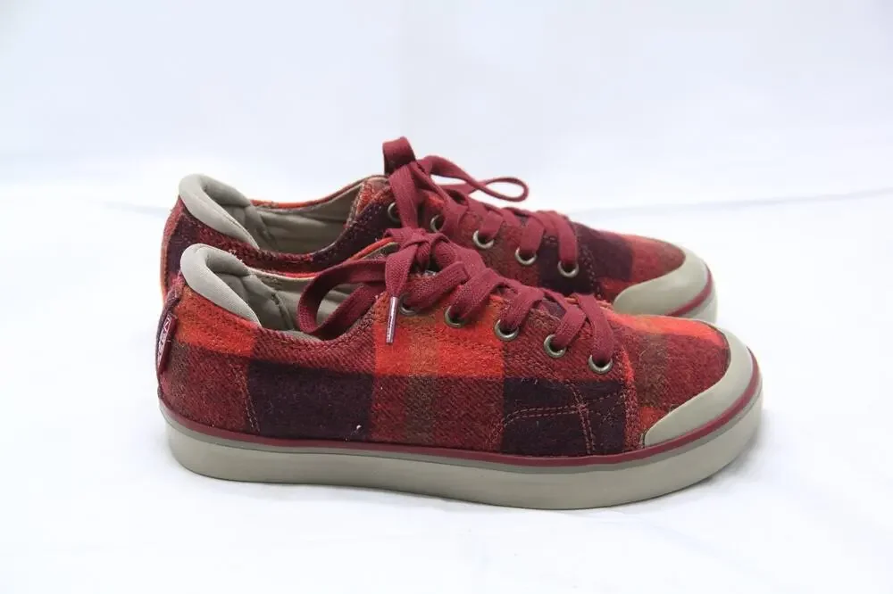 KEEN Vulcanized Shoes Sneakers Womens Sz 7 Red Wool Buffalo Plaid Fabric Lace Up